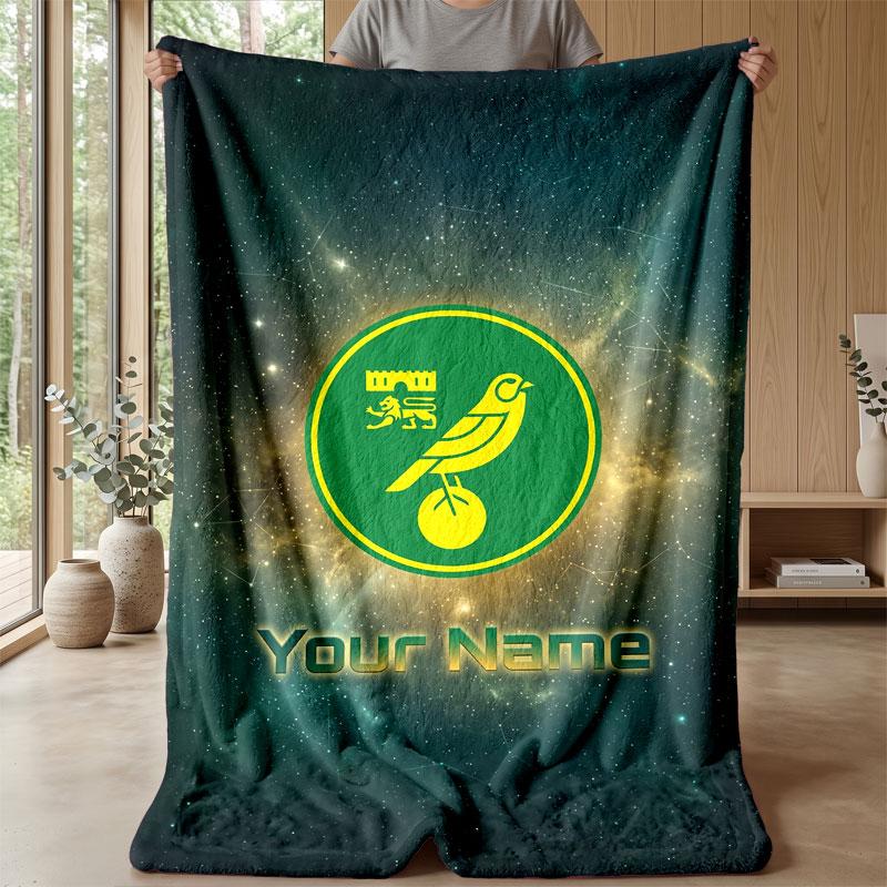 Norwich City Benutzerdefinierter Name Text Flanelldecke Fußball Logo Personalisierte Fleece-Kuscheldecke Besonderes Geschenk für Sofa Schlafzimmer Zuhause