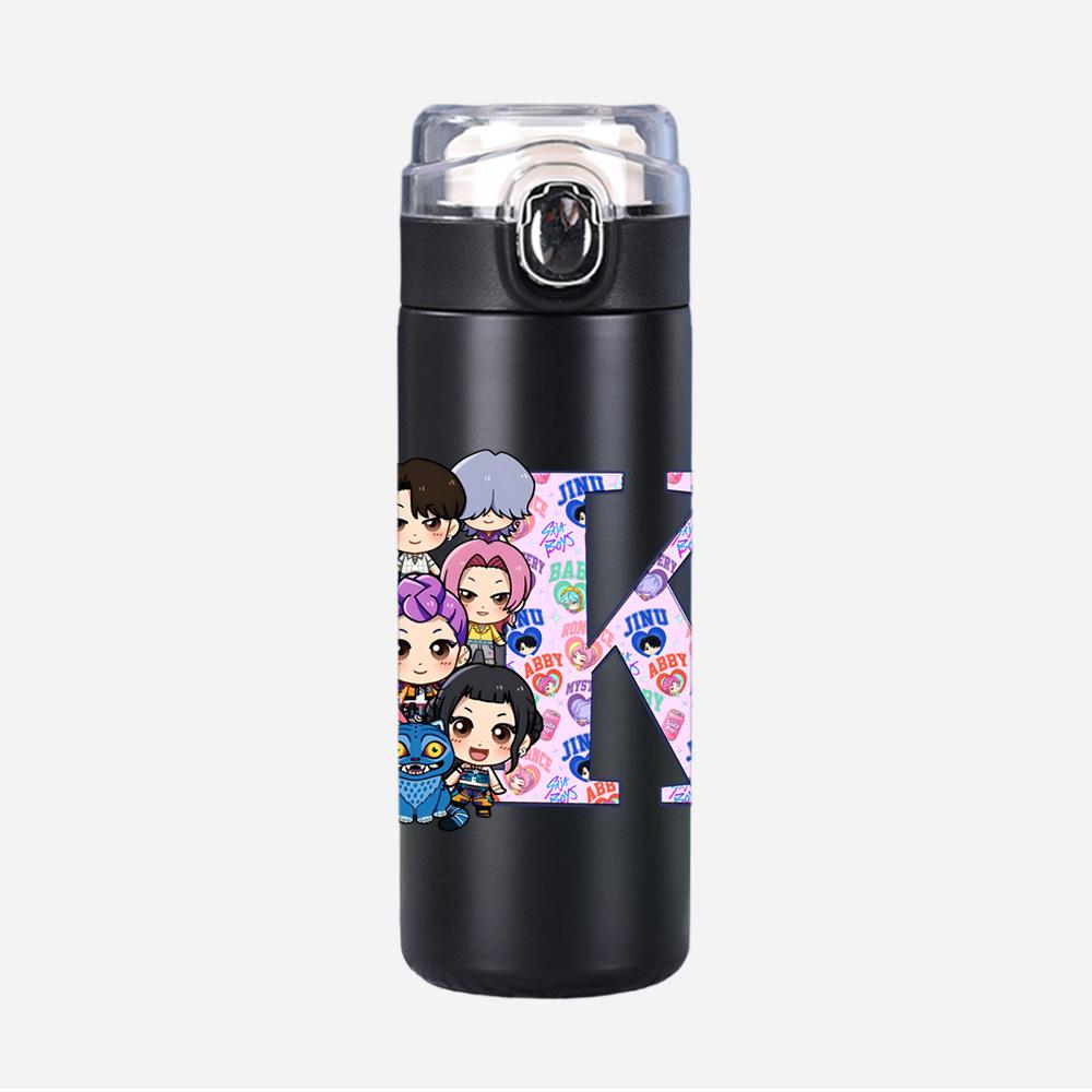 26 English Letter K-Pop Demon Hunters Printed 400Ml Water Bottle Thermos Cup Portable Stainless Steel Leak Proof Camping Water Cup Kid Gifts