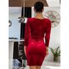 Women's elegant solid color long-sleeved V-neck sexy short dress clothes sale