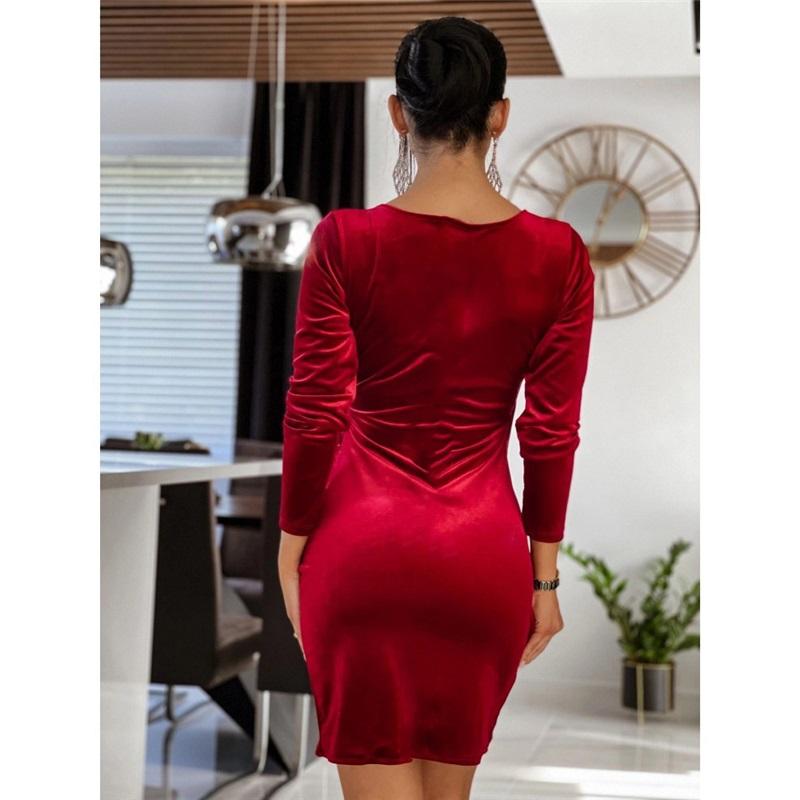 Women's elegant solid color long-sleeved V-neck sexy short dress clothes sale