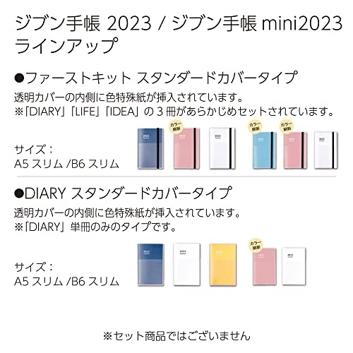 Kokuyo Jibun Techo mini First Kit Planner, 2023, B6 Slim, Monthly & Weekly, Blue, Ni-JFM1B-23, November 2022 Start