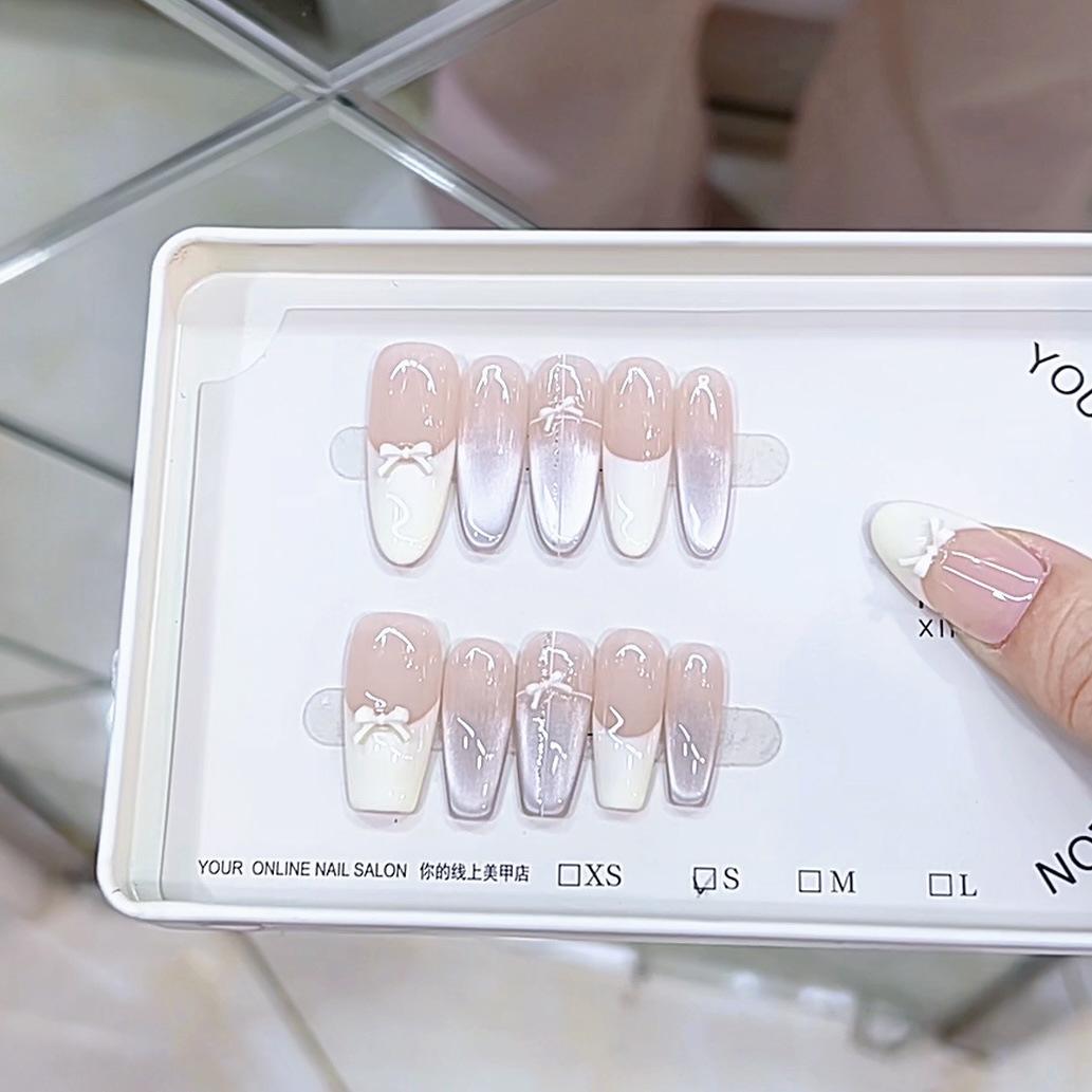 

Плетеный вручную Броня Весна-Лето Новый Белый Бант Темперамент Французский Кошачий Глаз Маникюрный Стикер Высокого Класса Large L