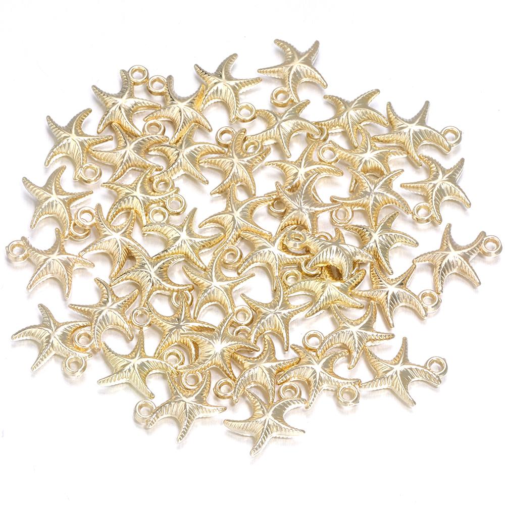 50Pcs/Lot CCB Starfish Shape Pendants Gold Color Charm Loose Spacer Beads for Jewelry Making DIY Bracelet Necklace Supplies