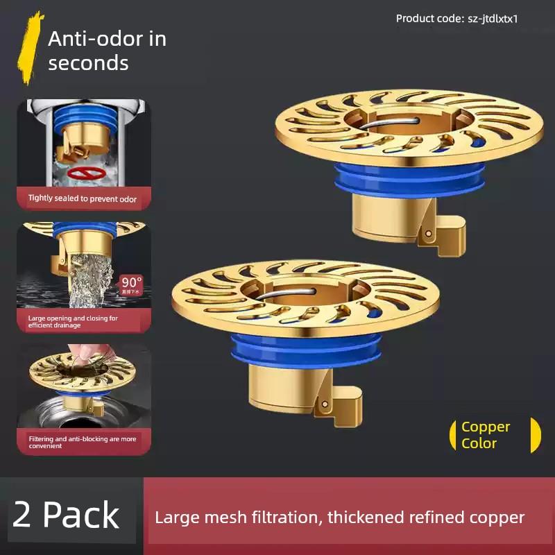 Large Filter Net Anti-Odor Floor Drain Bathroom Sewer Anti-Odor Device Sealing Cover All-Copper Universal Inner Core Anti-Odor