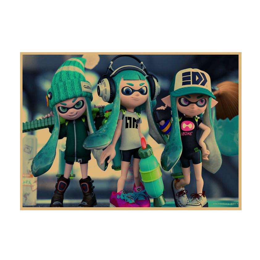 Splatoon Warriors Anime Poster - Retro Kraft Paper Wall Art for Game Rooms & Cafes