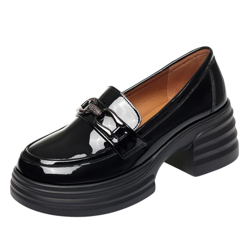 Platform women's high heels Spring and Autumn British style small leather shoes Soft leather black single shoes