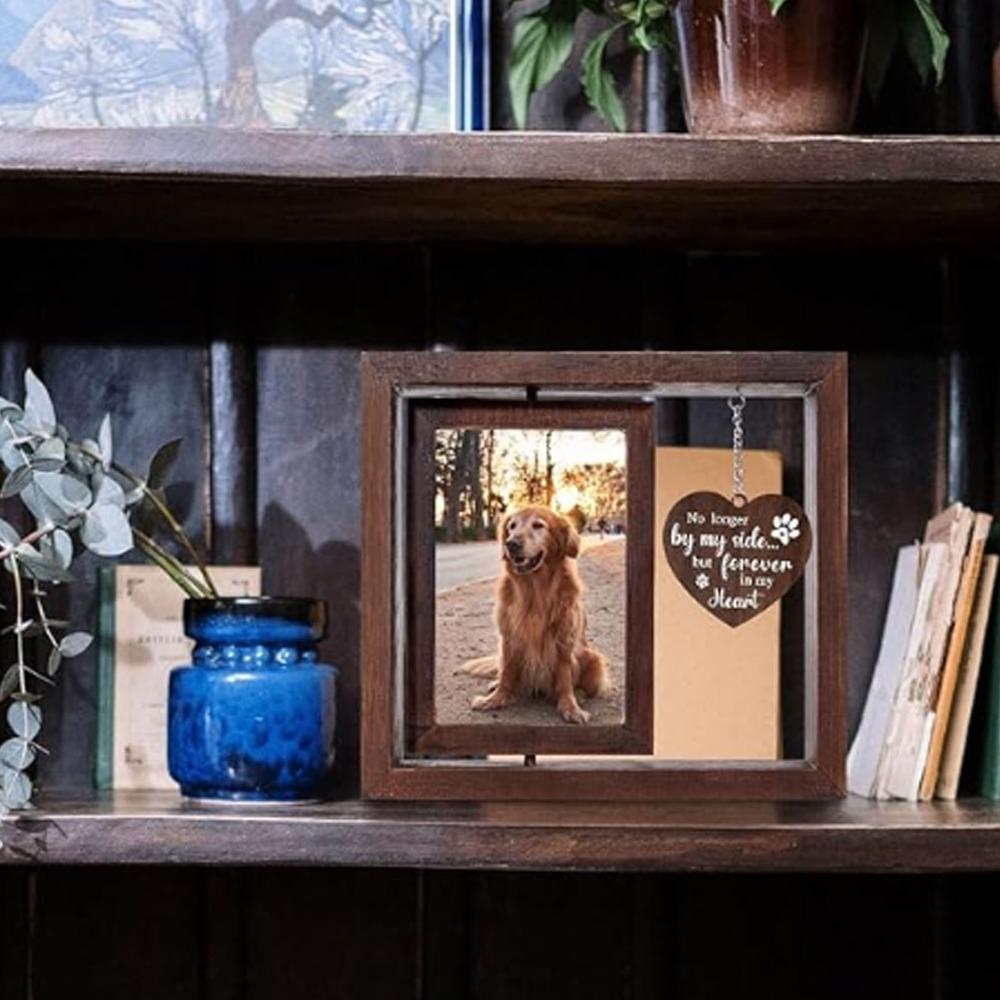 Wood Pet Photo Frame Double Sided Tabletop Pet Picture Display Rotatable Freestanding Pet Memorial Frame Desktop Pet Display