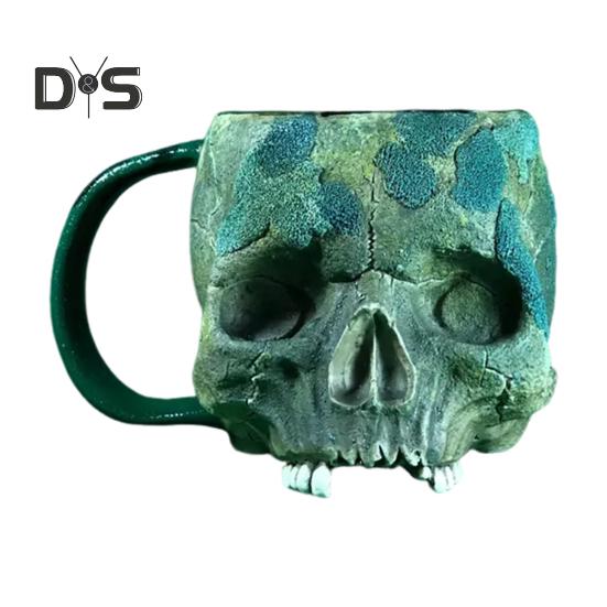 

Кружка с черепом из мха 500 мл, керамическая кружка с черепом викинга с натуральной текстурой для кофе, чая, пива, готического лесного стиля, посуда для напитков, декор для бара на Хэллоуин, подарок Skull