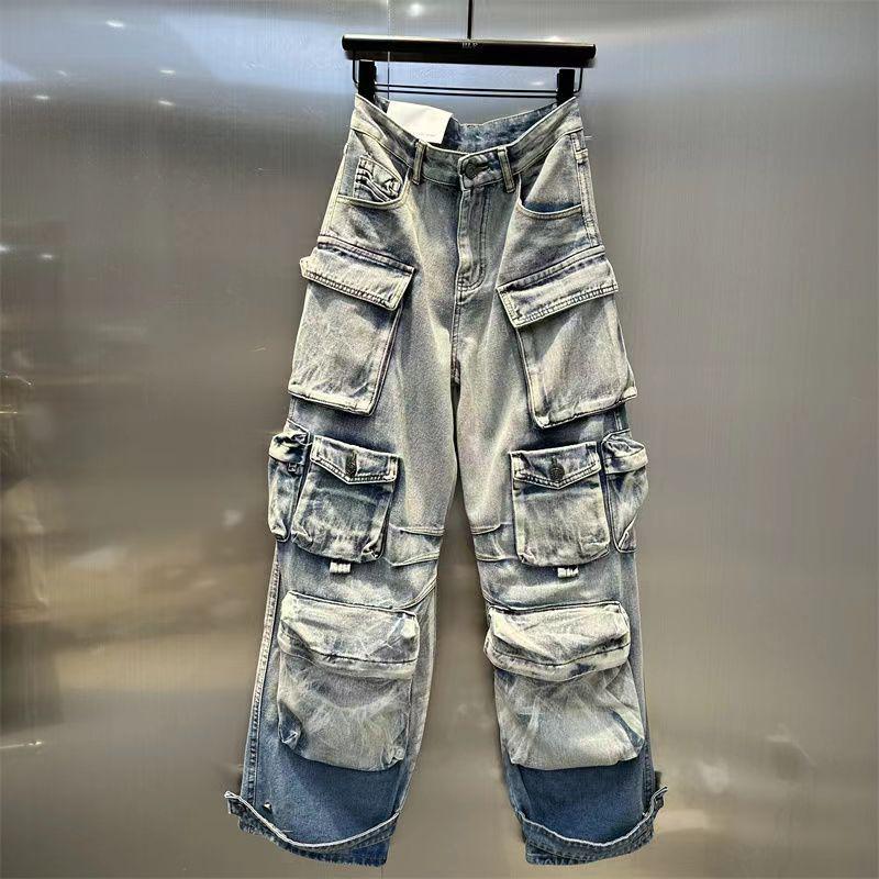 

Women s 2023 Autumn Street Style Gradient Cargo Jeans S синий