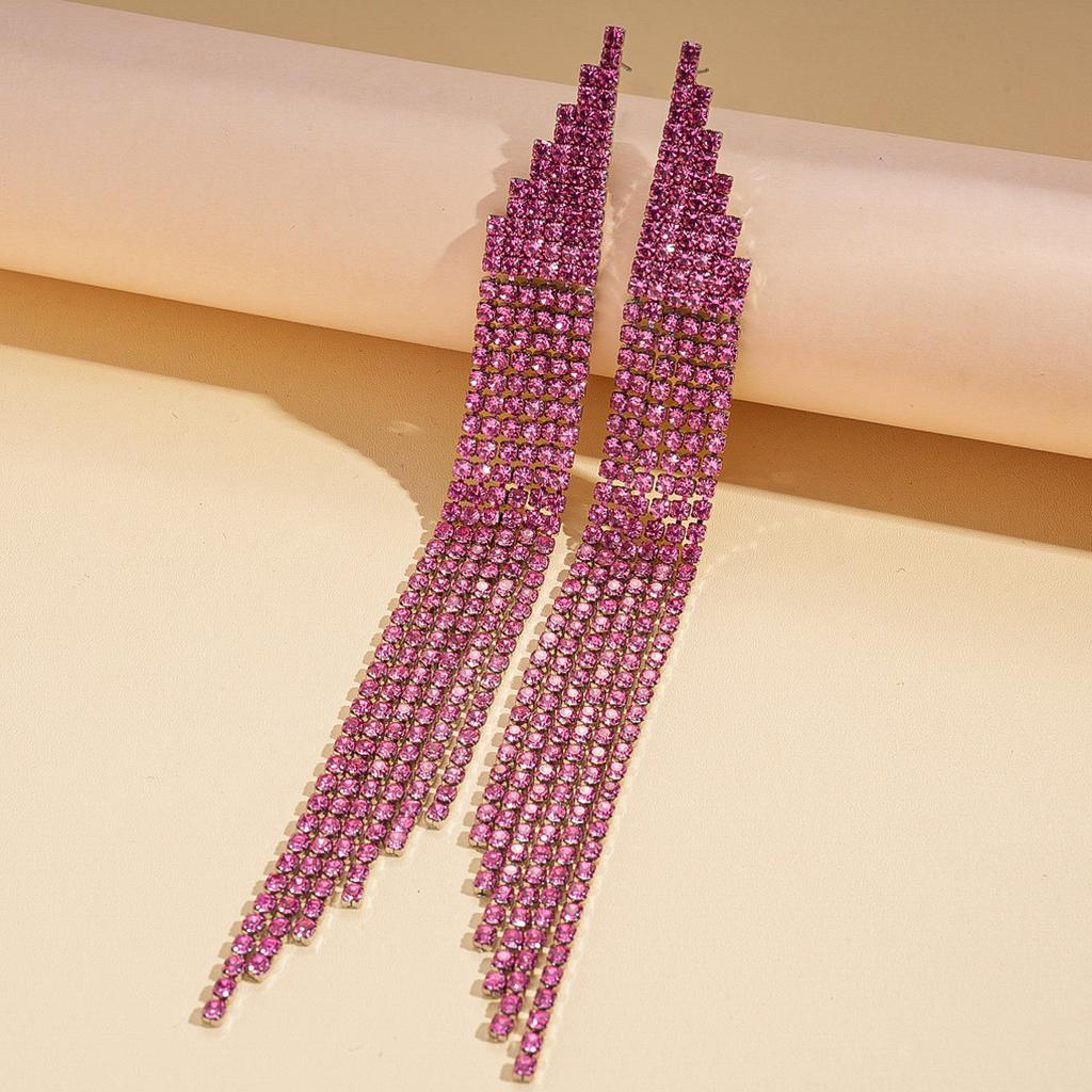 Exaggerated personality diamond-set long fringed silver needle earrings fashion ins environmentally friendly earrings