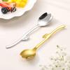 Glossy Metal Cutlery Tulip Shaped Stainless Steel Spoon, Long Handle Coffee Ice Cream Scoop Dessert Serving Spoon with Hanging Hook, Kitchen Flatware