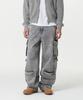 Wide Multi-Pocket Cargo Denim Pants [Acid Grey]