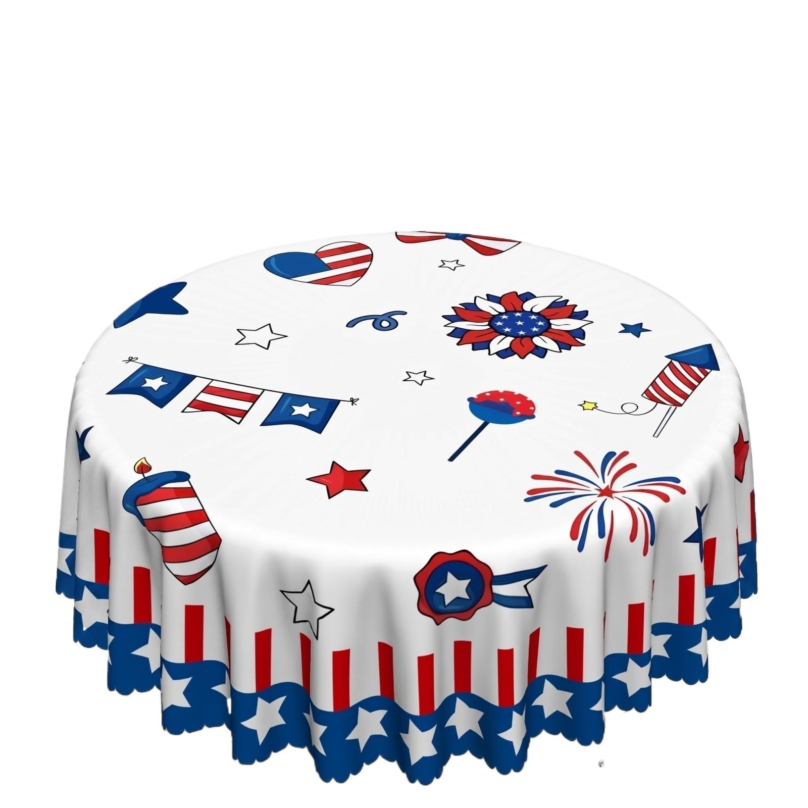 0th Anniversary Table Flag Independence Day Dining Table Festive Decorative Tablecloth One Size
