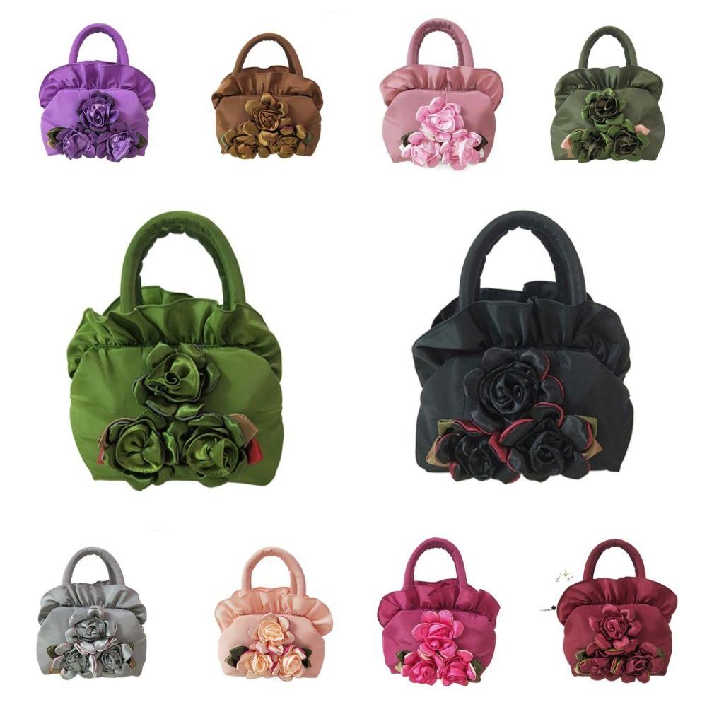 Satin Silk Hanfu Flower Drawstrings Bag Ruffle Small Purse Wallet Rose Flower Handbag  Ladies/Girls