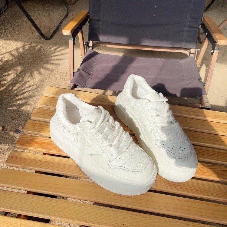 Platform white shoes women's 2025 summer new soft leather versatile lace-up shoes children's small women's shoes Korean version of board shoes