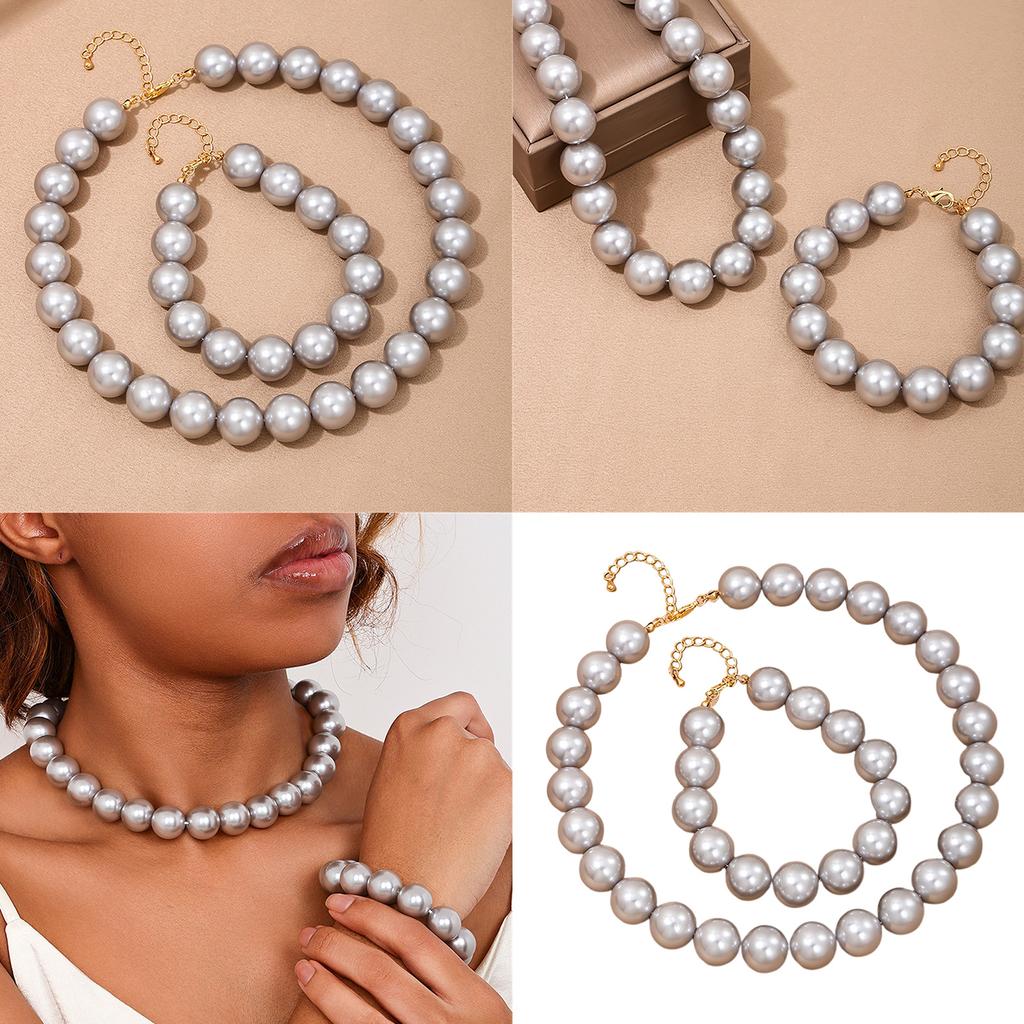 Stylish Acrylic Bead Necklace and Bracelet Set Elegant Party Accessories Fashionable Jewelry for Women Daily Wear