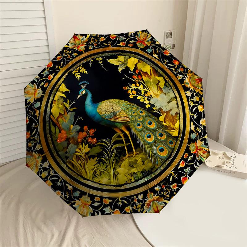 

1PC peacock, floral Umbrella-8-Rib Reinforced, Automatic Open, Lightweight & Durable, Cute Fashion Accessory for Outdoor-K1275