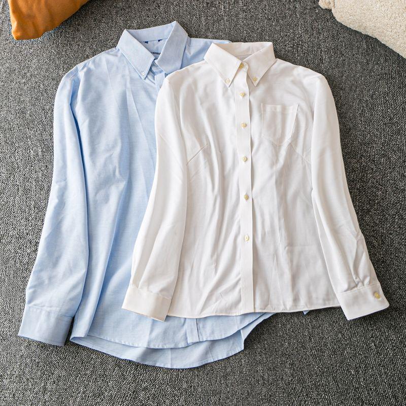

Spring & Fall Export K-style New Arrival Easiest for Match Casual Commuter Fashion Lapel Long Sleeves Single-Breasted Shirt White XL