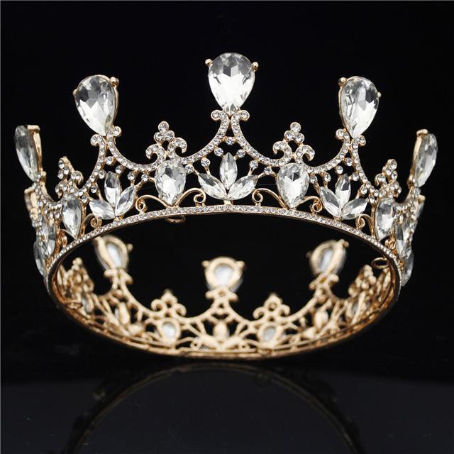Fashion Crystal Wedding Crown Vintage Royal Queen Tiaras and Crowns Pageant Prom Hair Jewelry Bridal Diadem Head Ornament