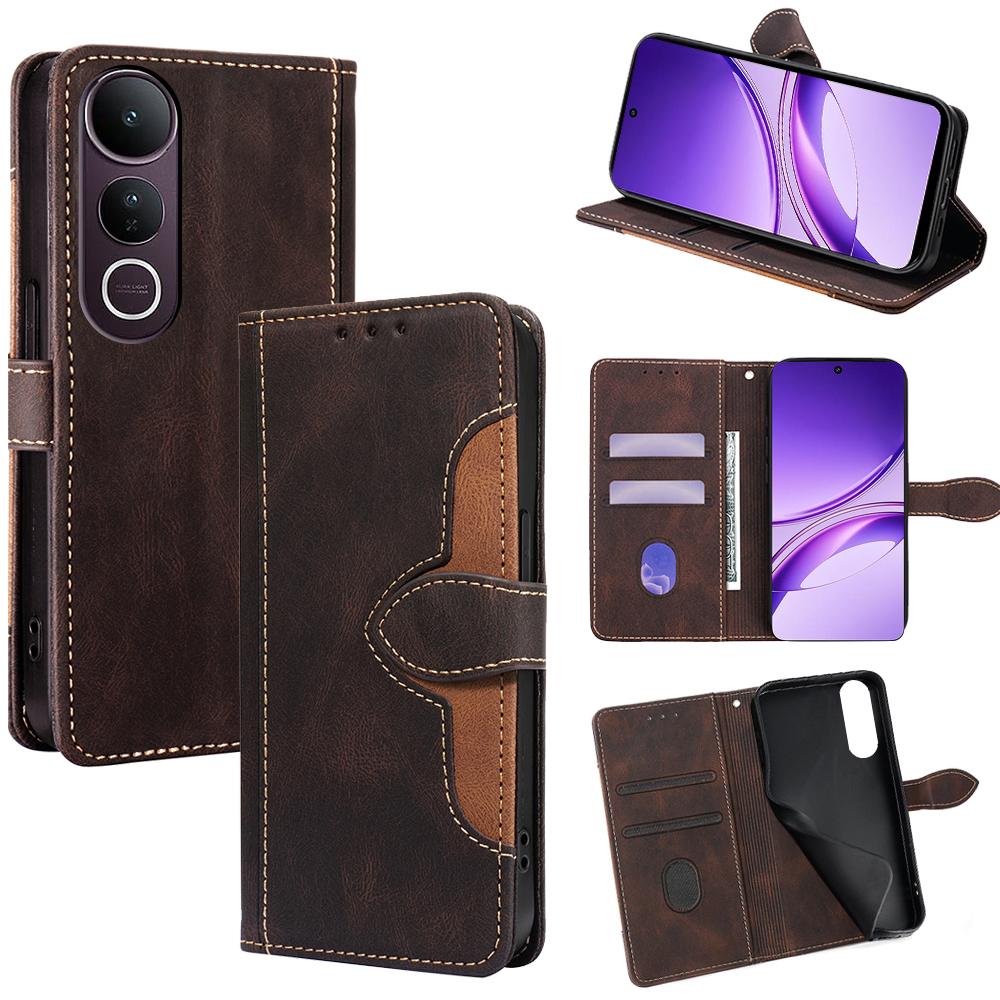 

For vivo V50 Lite 5G Case Leather Wallet Phone Cover with Straw Hat Magnetic Clasp Brown