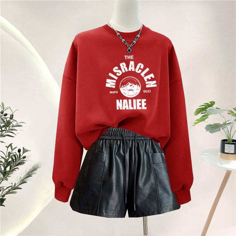 

European round neck fleece thickened sweater women s autumn and winter loose oversize national style heavy campus students XXXXL