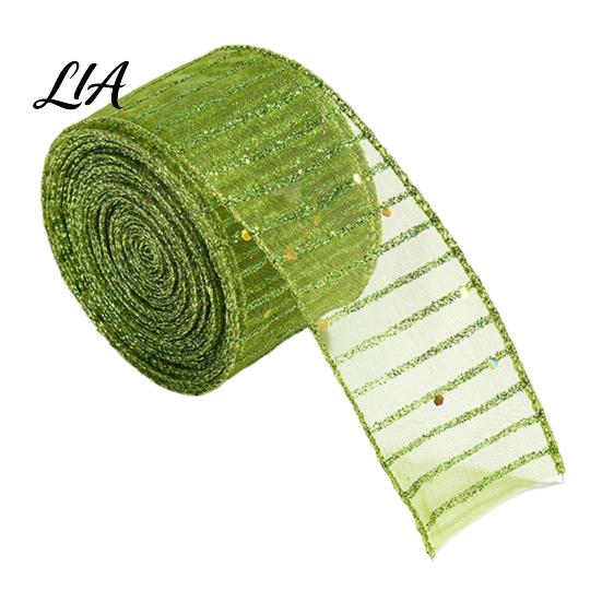 Sparkly Ribbon for Presents Stripe Sequin Christmas Ribbon, Glitter Polyester Fabric Wide Craft Decorative Mesh Party Supplies Wrapping Ribbons Wreath