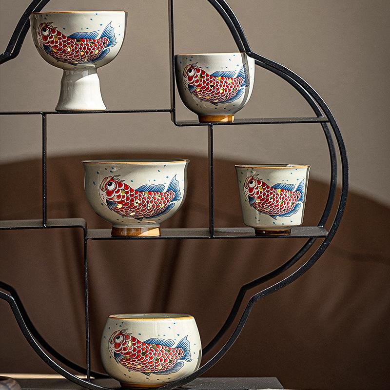 Hand Painted Fish Antique Chinese Teacup Ceramic Carp Single Cup Home Personal Tea Set Retro Kung Fu Household Tea Cup New