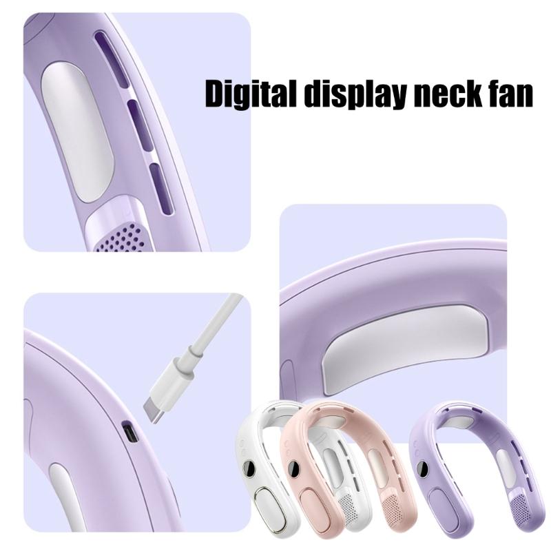 Semiconductor Hanging Necks Fan Bladeless Rechargeable Digital Display Fan Portable Cooling Gadget for Adults and Kids
