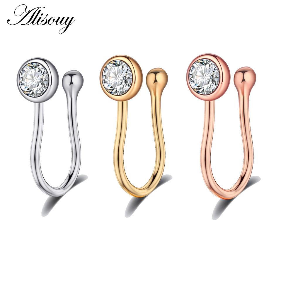 Alisouy 1pc Zirconia Fake Piercing Clip Nose Ring Body Jewelry for Women Ear Cuffs Heart Cross Star Leaf Flowers Clip Nose Rings