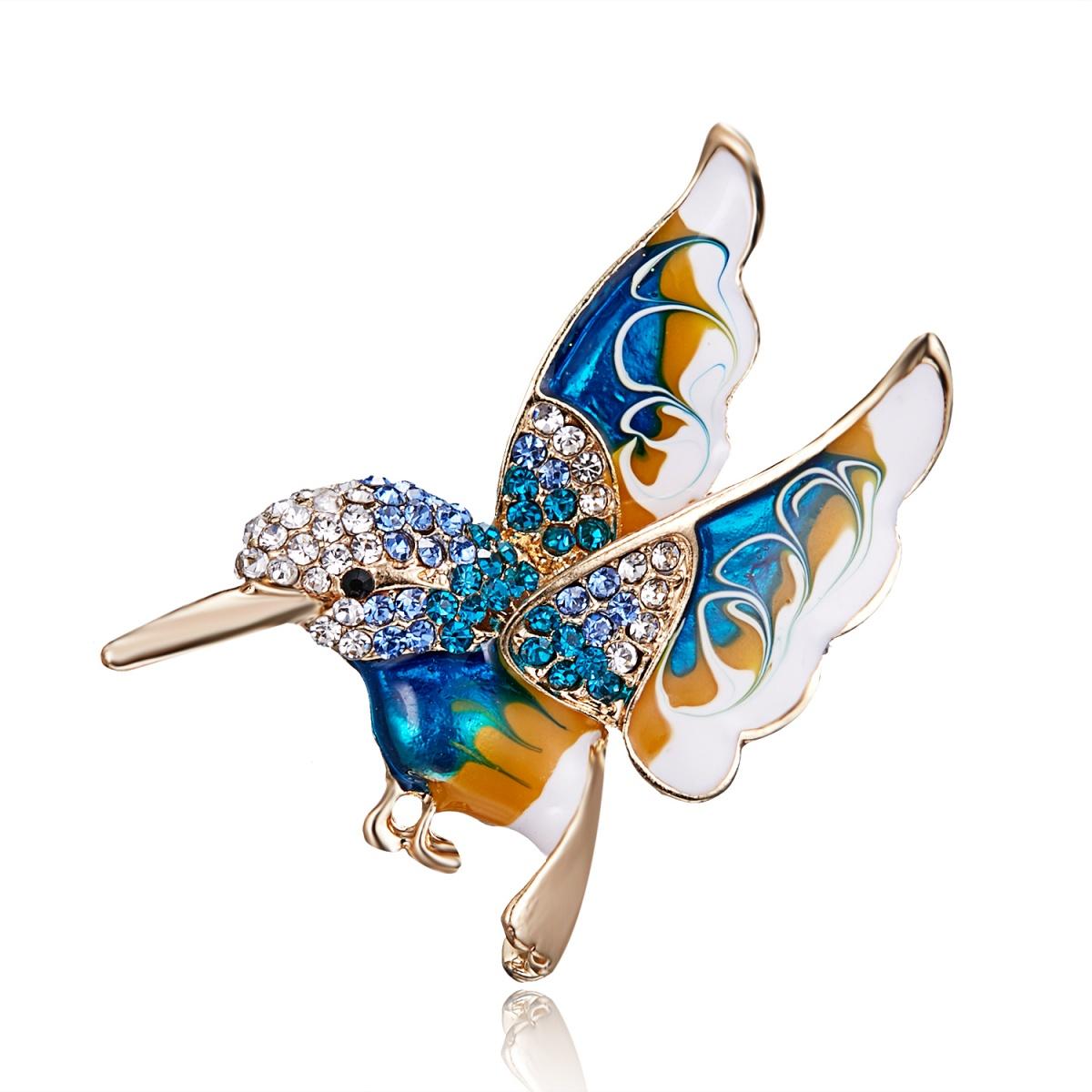 

Exquisite Rhinestone Hummingbird Brooches For Women Men Fashion Creative Red Blue Green Enamel Flying Birds Animal Pins Jewelry