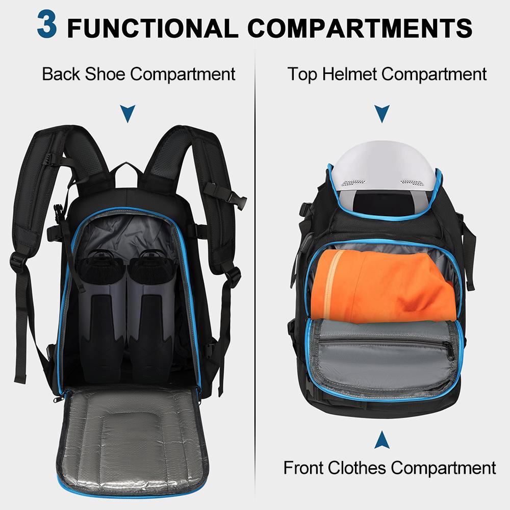 Buylor 50L Large Capacity Ski Boot Bag Multi Compartment USB Port Backpack for Snowboard Boots Helmet Sport Gear Bag for Men
