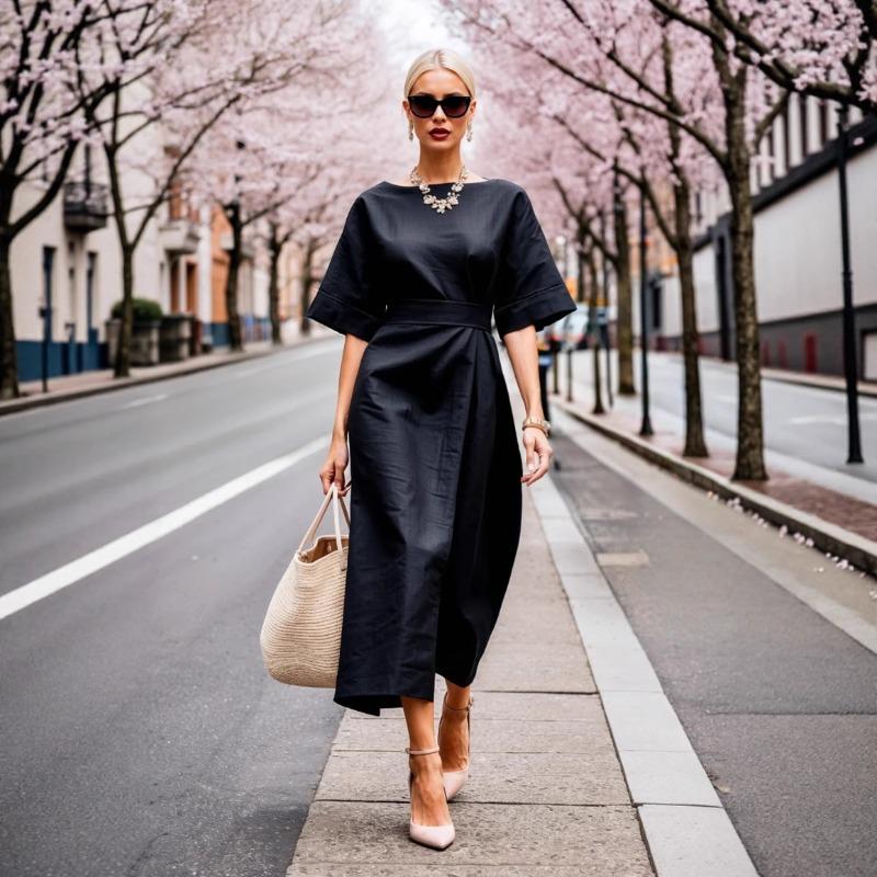 New, Summer Fashion Crew Neck Solid Color Lace-up Dress Women's Clothing