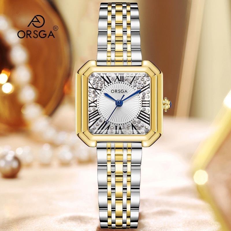 Elegante Damen Quadratische Kleiduhr Funkelndes Zirkon Diamant Zifferblatt Römische Ziffern Quarz Armbanduhr