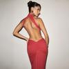 Elegant Halterneck Pleated Slim Fit Long Dress - Sexy Backless High Neck Banquet Gown (2026 Collection)