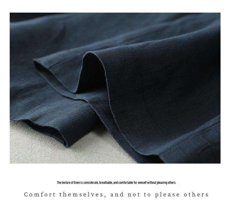 Women's Summer High-Waisted Drapey Linen Straight-Leg Pants - Slimming, Semi-Elastic, Wide-Leg, Casual, Long Cotton Linen Pants
