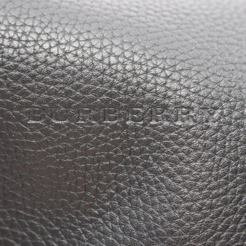 Used BURBERRY Drawstring Shoulder Bag leather Black Used Women