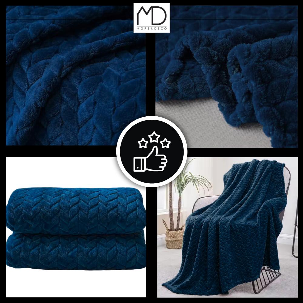 Navy Blue Embossed Polyester Throw Blanket 200x220 Cm - Modern Style for the Bedroom