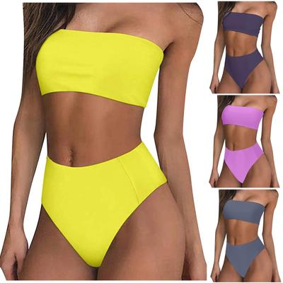 Women's Sexy Fashion Color Bralette Tops Bikini Set Two-Piece Swimsuit
