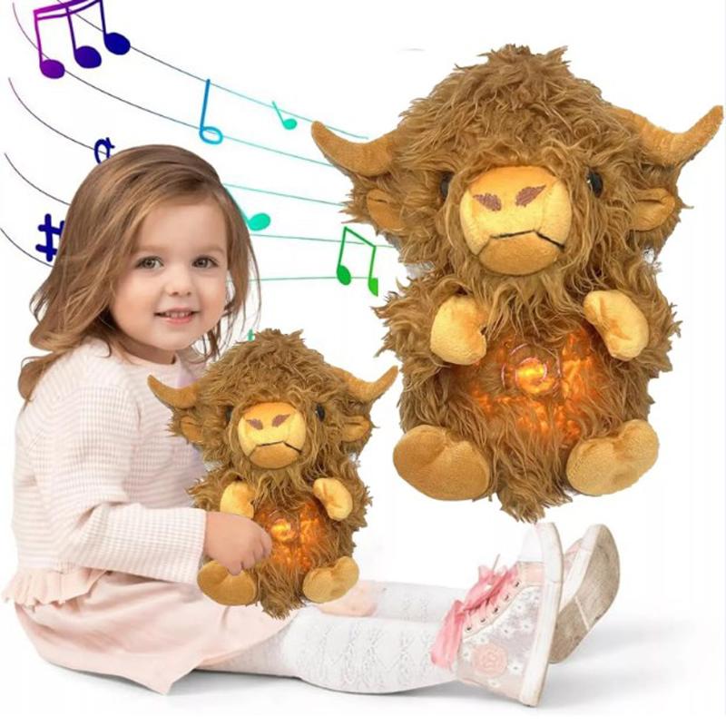 Highland Cow Ease Anxiety Sleep Aid Stuffed Toy Musical Light Rhythmic Breathing
