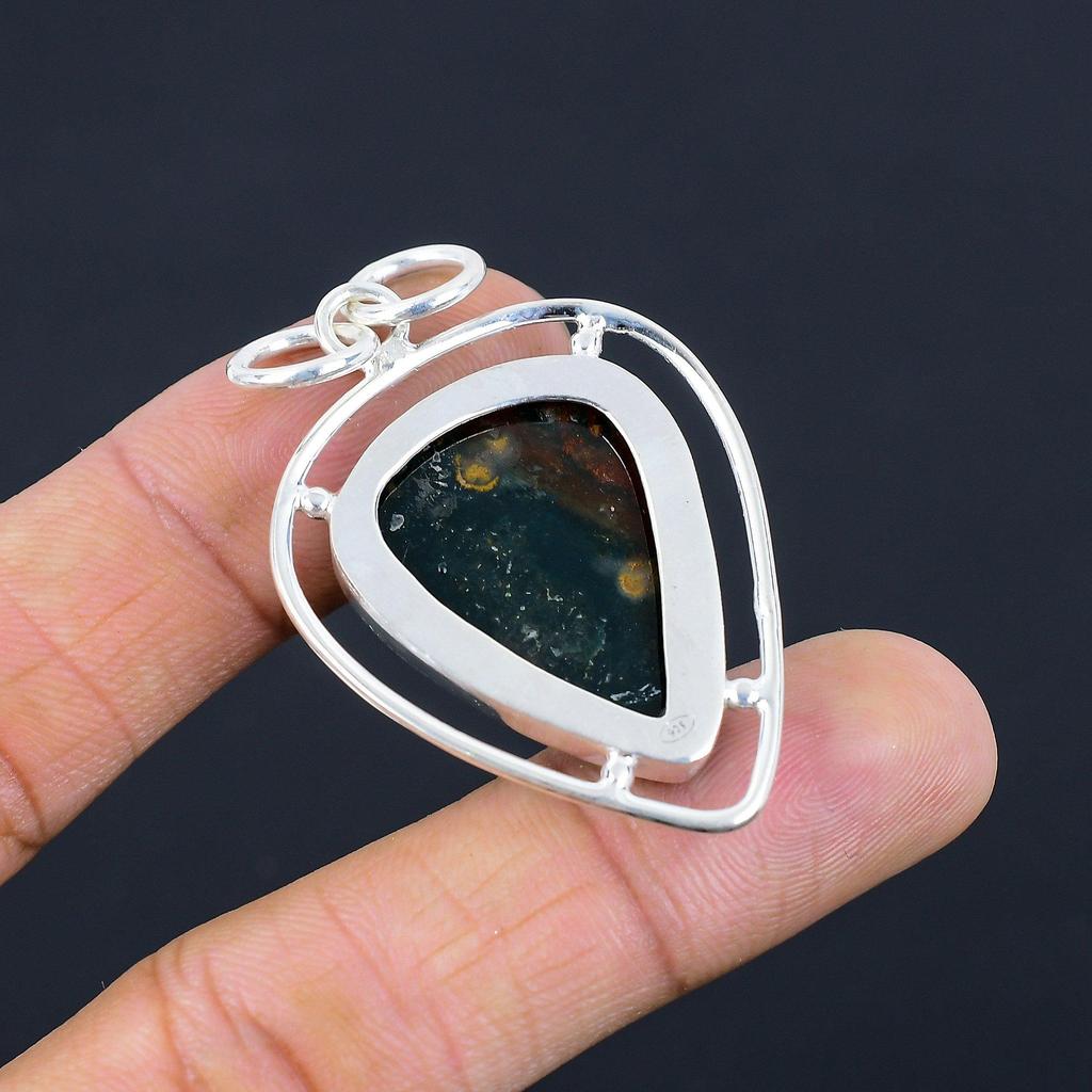Natural Bloodstone Gemstone Indian Jewelry 925 Sterling Silver Pendant For Women