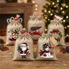 5/12Pcs Linen Style Christmas Drawstring Gift Bags Santa Claus Snowman Deer Print Snowman Reindeer Sack Vintage Red Truck