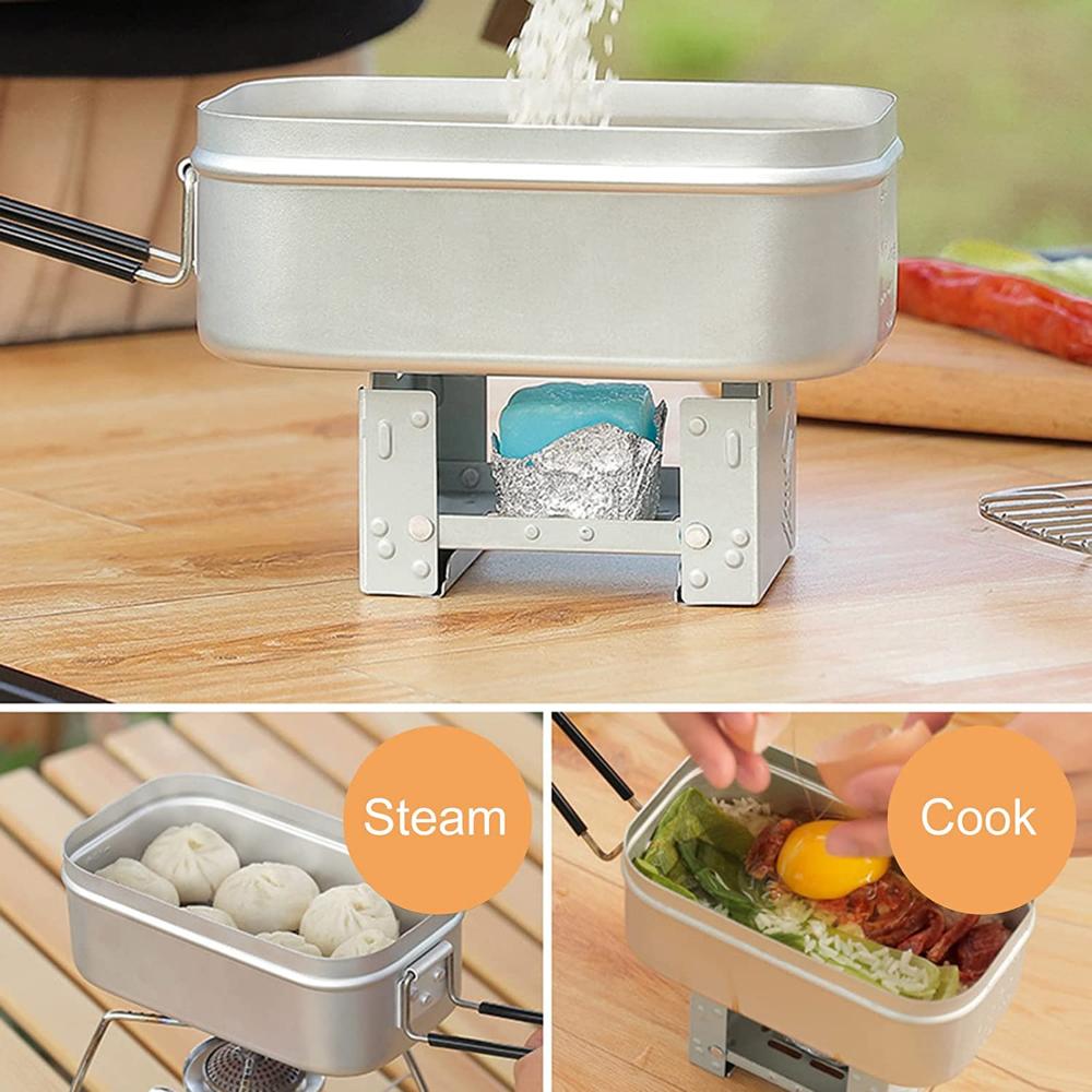 Bento Box Set, Japanese Aluminum 304 Stainless Steel Lunch Box Outdoor Heated Lunch Box with Lid with Handle Camping Travel Cooking Food