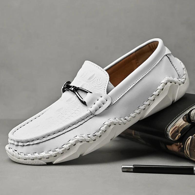 

Кожаные мужские туфли класса люкс, модные повседневные туфли-лоферы без застежек, мужские итальянские туфли для вождения, повседневные кроссовки 38-48 48 белый