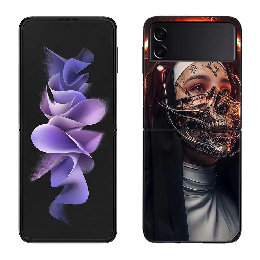 Dark Nun Phone Case For Samsung Z Flip 7 6 5G Galaxy Z Flip 5 4 3 Black Hard Cell Cover Luxury PC Shell Coque
