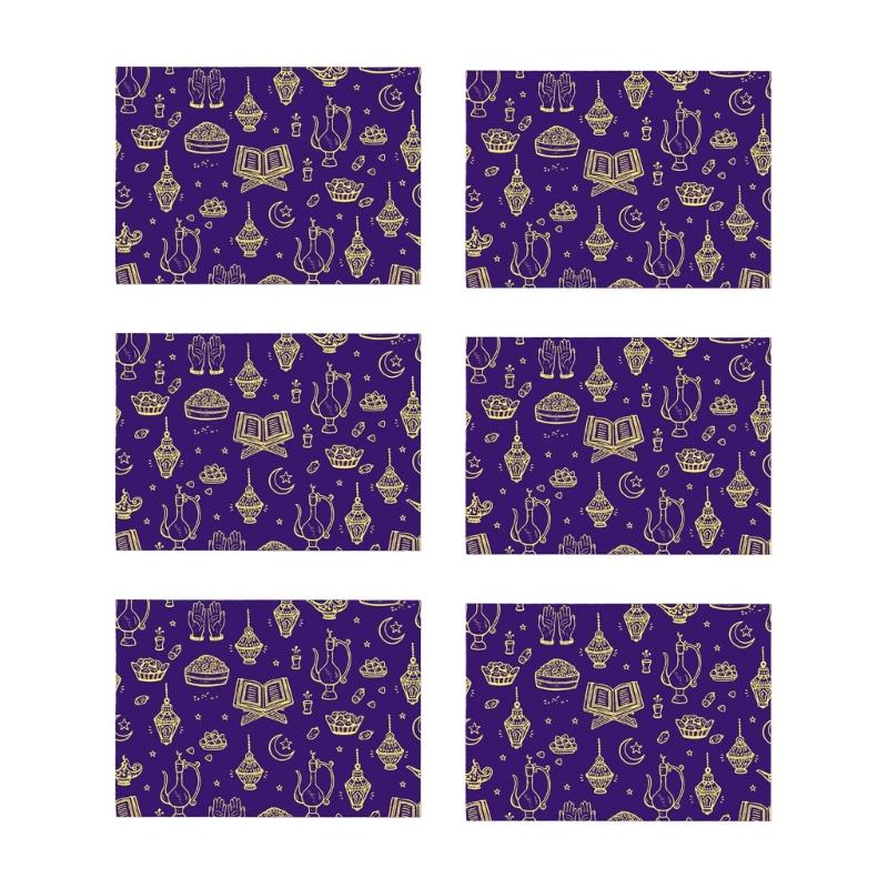 652F 6Pcs Eid Mubarak Wrapping Sheet 70x50cm Large Gift Wrapping Sheets for Islamic Festival Celebration and Art Craft