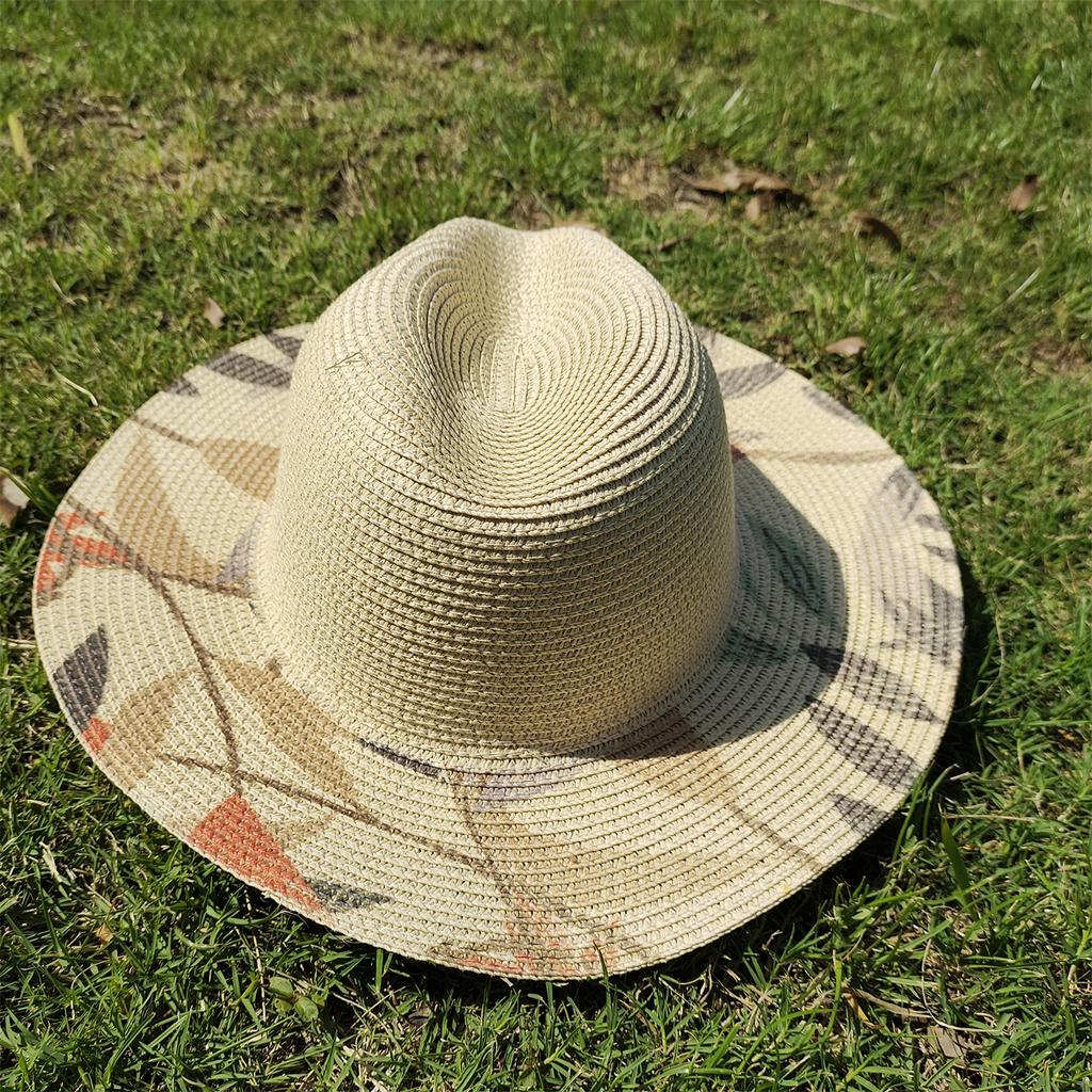 Handmade Graffiti Design Straw Hat Women'S Summer Fresh Grass Weaving Sun Shade And Sunscreen Hat Panama Jazz Sun Hat