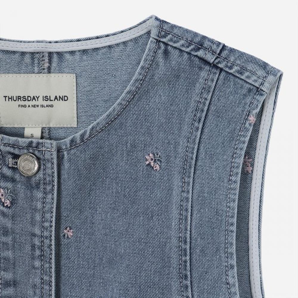 ThurSday ISland Women S Flower Embroidery Denim veSt T264mvt271w