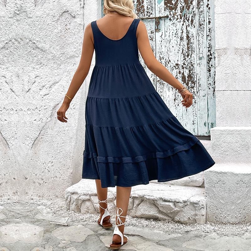 YYFS Damenmode, Sommer, Frühling, einfarbig, ärmellos, U-Ausschnitt, Freizeitkleider