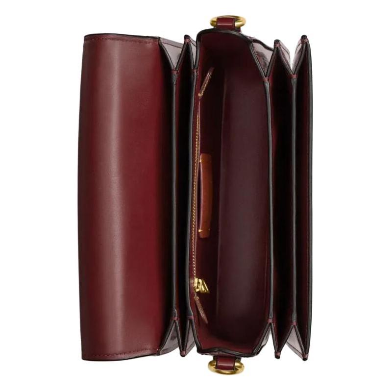 Coach Rogue 22 Branded Push Lock Closure Calfskin Crossbody Shoulder Tote Small Women's Dark Ruby