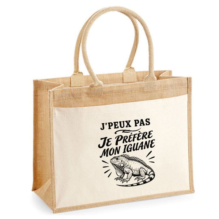 Sac cabas - PLANETEE - J'peux pas minimaliste - Toile de jute et coton - 21 L (43×33×21 cm) - Anses 65 cm